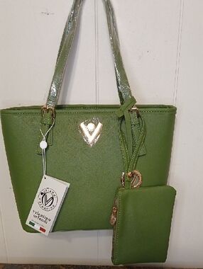 Valentino Orlandi Green Leather Tote with Matching Pouch